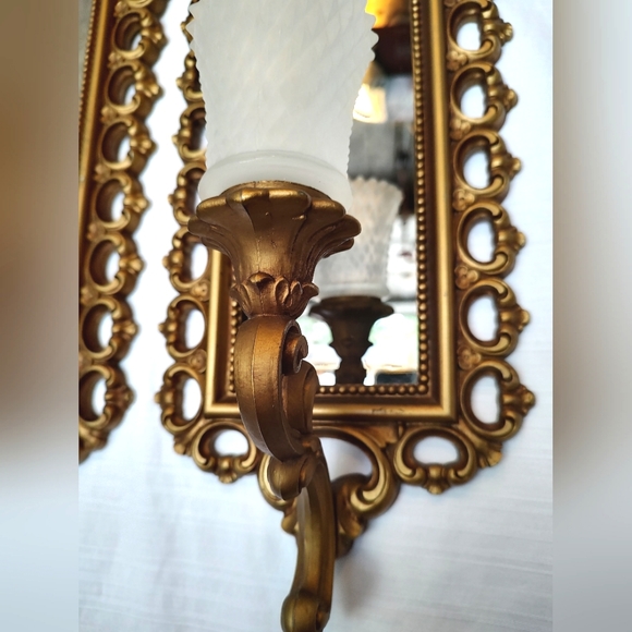 Homco Dart 1972 ornate smokey gray mirrored wall candleholders - Picture 6 of 14